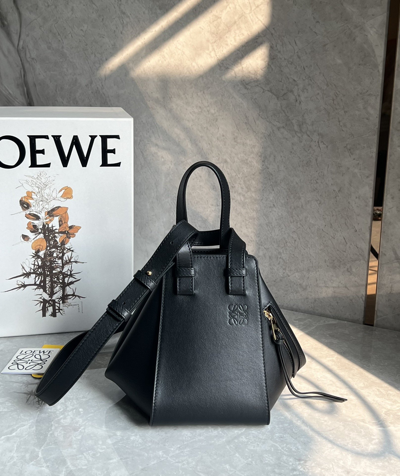 Loewe Compact Hammock Bag in Classic Calfskin Black